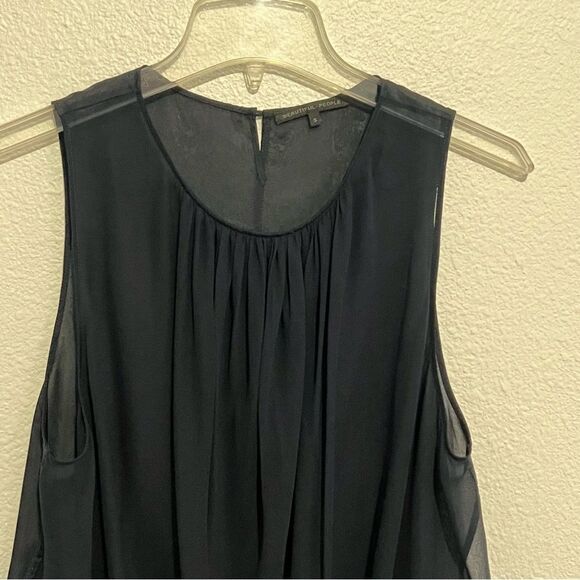 “Beautiful People LA” 100% Silk Navy Blue Sheer Sleeveless Draping Neck Top S - Picture 2 of 14